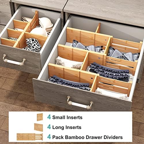 4.4" High Drawer Dividers with Inserts, Bamboo Drawer Dividers for