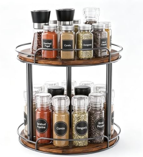 2-Tier Lazy Susan Spice Rack, 10'' Rotating Turntable for Cabinet