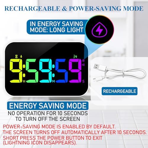 Kitchen LED Digital Timer Rechargeable, RGB Count Down Up Digital