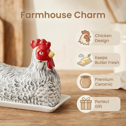 Ceramic Chicken Butter Dish with Lid for Kitchen Counter hen butter
