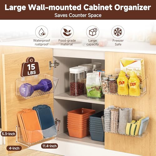 4-Pack Large Cabinet Door Organizer, 11.4" Adhesive Space-Saving Clear
