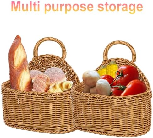 2Pcs Hanging Storage Baskets, Plastic Woven Hanging Basket with Hook