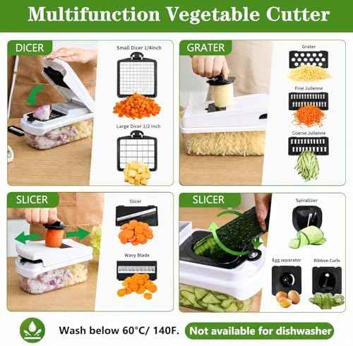 18-in-1 Vegetable Chopper Mandoline Slicer for Kitchen, Food Chopper with Container, Veggie Cutter, Onion Mincer Tomato Dicer, Fruit Slicer Spiralizer, Cheese Grater, Kitchen Gadgets House Essentials