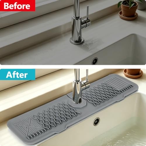 comfoyar Gray Silicone Kitchen Sink Faucet Mat, 24 x 5.7 Inch