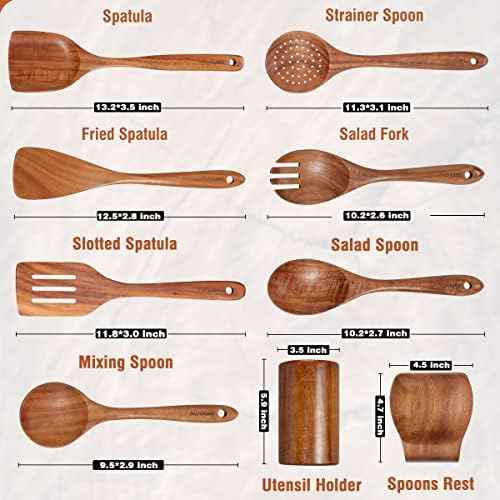 Mooues 9-Piece Natural Teak Kitchen Utensil Set