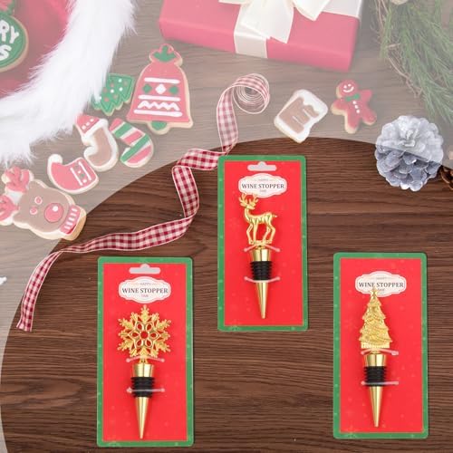 Wine Bottle Stopper,3 Pieces Christmas Snowflake Tree Deer Decorative