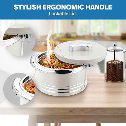 Pinnacle Insulated Casserole Dish with Lid 3 pc Set 3.7/2.6/1.5 qt. Hot Pot Food Warmer/Cooler –Thermal Soup/Salad Serving Bowl- Stainless Steel Hot Food Container–Best Gift Set for Moms –Holidays