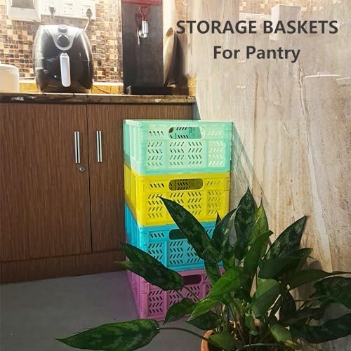 20L Folding Plastic Storage Crates, 4 Pack