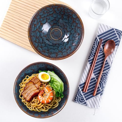 Ceramic Japanese Ramen Bowl Set, 2 Sets Asian Pho Udon Soup Noodle