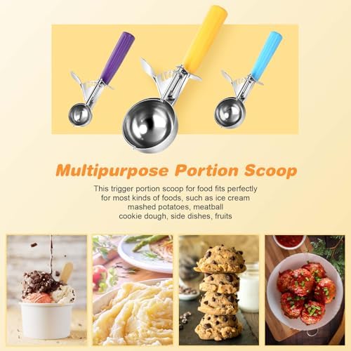 Ice Cream Scoop with Trigger, Cookie Scoops Set of 3 Portion Scoop