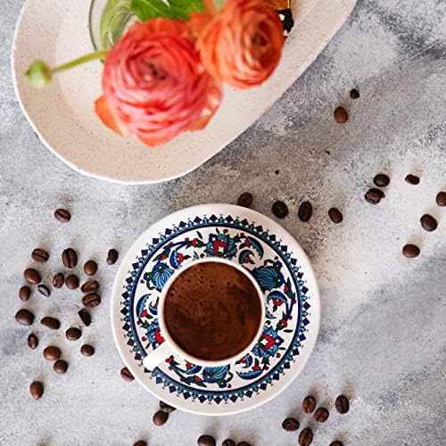 Turkish Coffee Cups Set of 2 with Saucers and Cup Holder, Ceramic