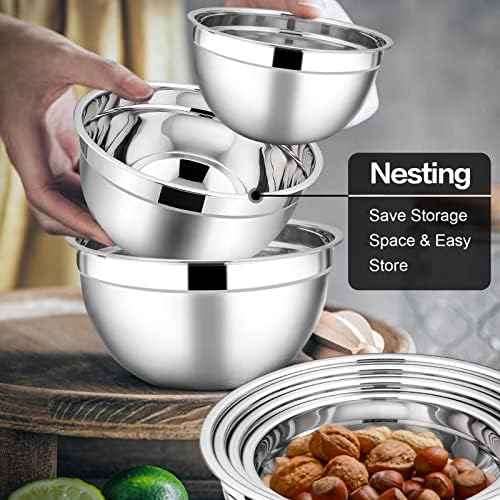 E-far Stainless Steel Mixing Bowls with Airtight Lids, 7-Piece Metal