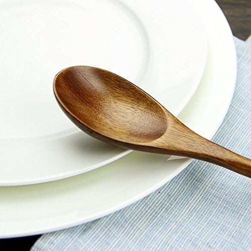 AOOSY 9 In Wooden Spoons for Eating, 6Pcs Japanese Natural Soup Spoons