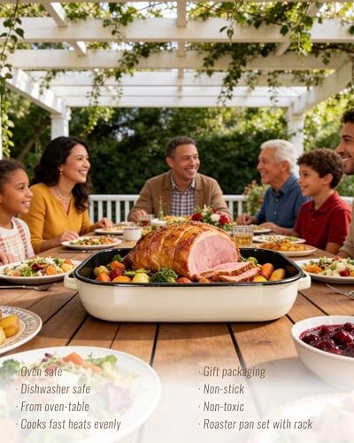 Enamel Turkey Roasting Pan with Rack Set, 14&17 Inch
