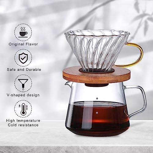 Gute Glass Pour Over Coffee Dripper 1-4 Cups with Bamboo Stand &