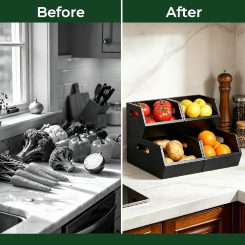 Bamboo Potato and Onion Bins Pantry Storage Organizer with sliders