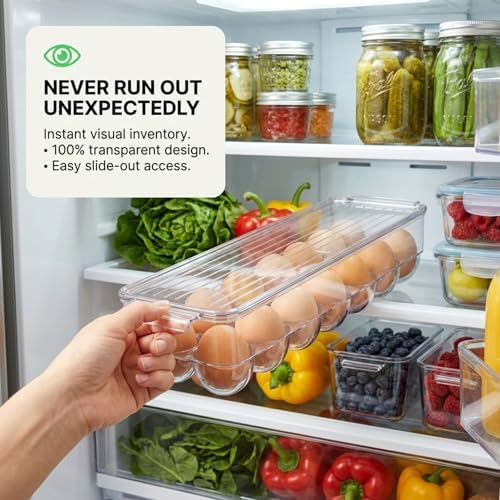 American Dream Egg Holder for Refrigerator, 14 Eggs, Clear