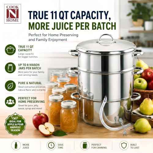 Cook N Home Stainless Steel Steam Juice Extractor, 11-Qt Steam Juicer Pot