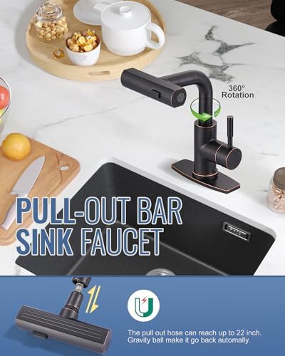 Bar Sink Faucet with Pull-Out Sprayer, Oil Rubbed Bronze