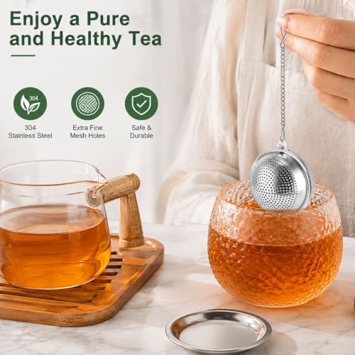 2Pcs 304 Stainless Steel Mesh Tea Ball, 2.1 In Tea Strainer with Drip