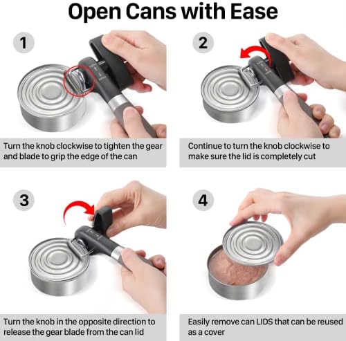 Beneno Can Opener, Manual Side Safe Cut Can Opener Smooth Edge, Brown