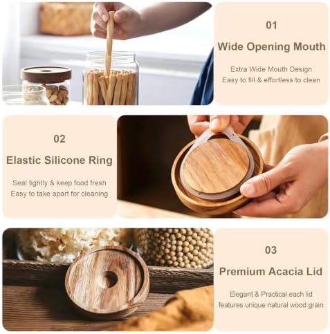 Glass Jars with Airtight Wood Lids - 57 OZ Large Tall Kitchen Pantry