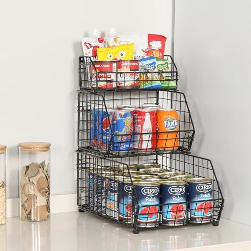 3-Tier Fruit Basket for Kitchen Counter, Stackable Wire Baskets Wall