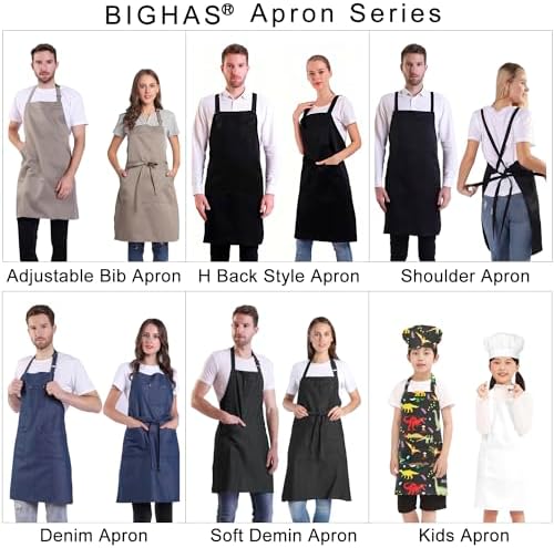BIGHAS H Back Style Apron with Pocket for Women, Men Adjustable Large