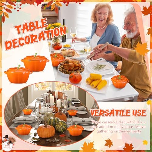 Ziliny 2 Pcs Ceramic Pumpkin Bowls with Lids, 13 oz Oven Safe Ramekins