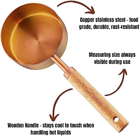 Copper Stainless Steel Measuring Cups and Spoons Set of 8, Wooden