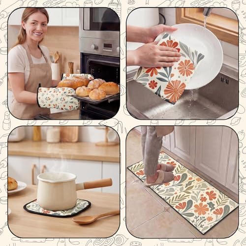 10 Pack Kitchen Decor and Accessories Set, Floral Orange