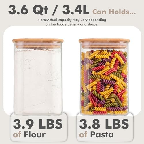 2-Pack 3.4Qt Large Glass Flour Sugar Storage Containers with Lids