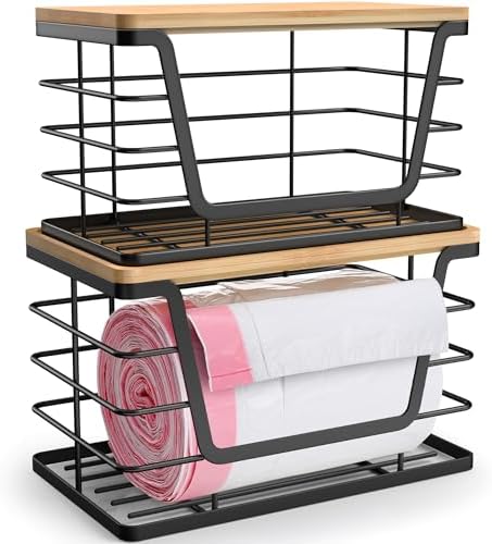 ALOCEO 2 Pack Storage Stackable Kitchen Laundry Organizers with Bamboo