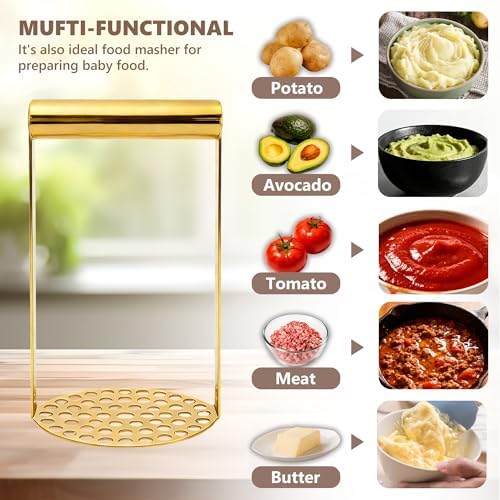 SmileCat Stainless Steel Potato Masher,Dishwasher Safe Food Masher for