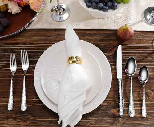 KEAWELL Premium Louise Hammered 20/45/65-Piece Silverware Set (65)