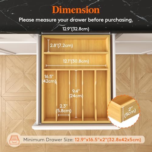 Lifewit Bamboo Silverware Drawer Tray, 12.9 x 16.5