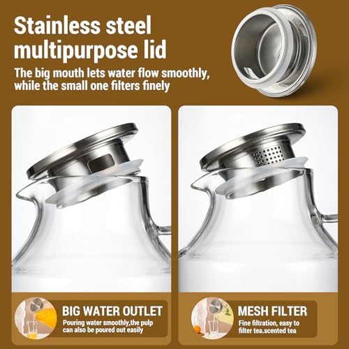 1 Gallon thickened Glass Pitcher with Lid and Spout, Borosilicate