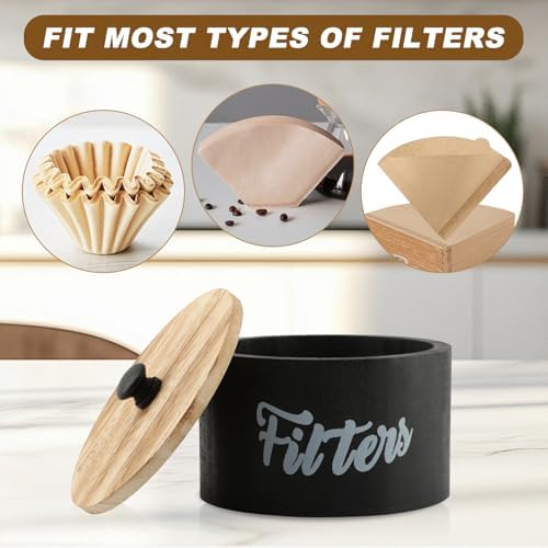 Wooden Coffee Filter Holder with Lid, Round Coffee Filter Storage