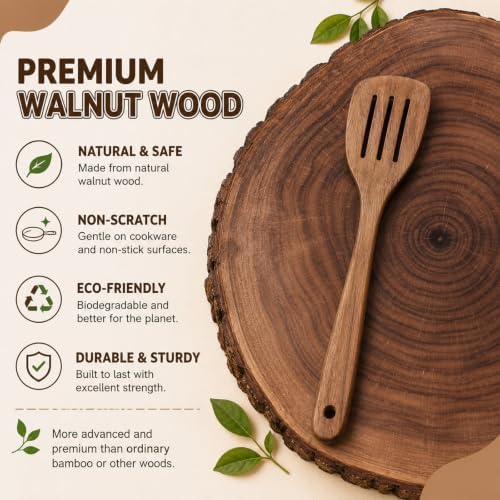 6 Pcs Walnut Wooden Kitchen Utensil Cooking Utensils Set Tong Spatula
