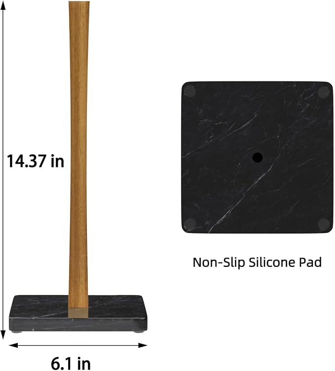 Buruis Wood Paper Towel Holder, Marble Base Modern Decorative Countertop - Image 4