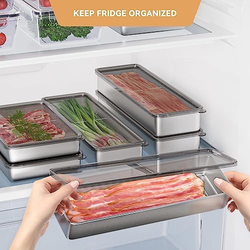 Bacon Container for Refrigerator, 1 Pack 304 Stainless Steel Container