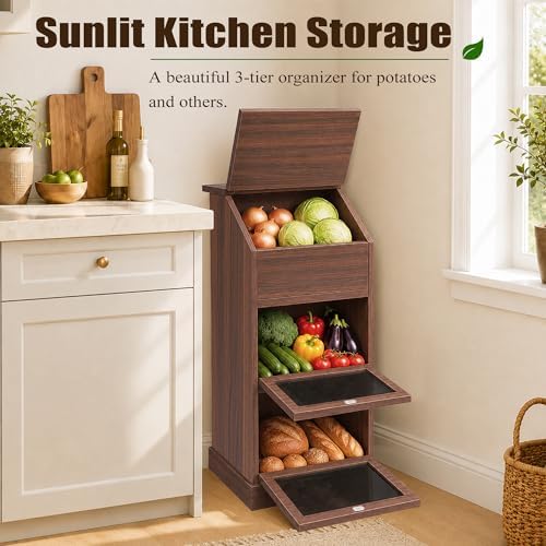 Potato and Onion Storage Bin with Lid, 3-Tier Vegetable Storage