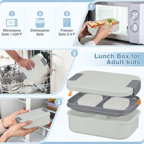 Bento Lunch Box Set with 10.5oz Soup Thermo Food Jar, Grey