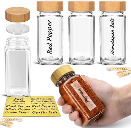 Glass Spice Jars with Bamboo Airtight Lids - (4 Pack) - 4 oz Square