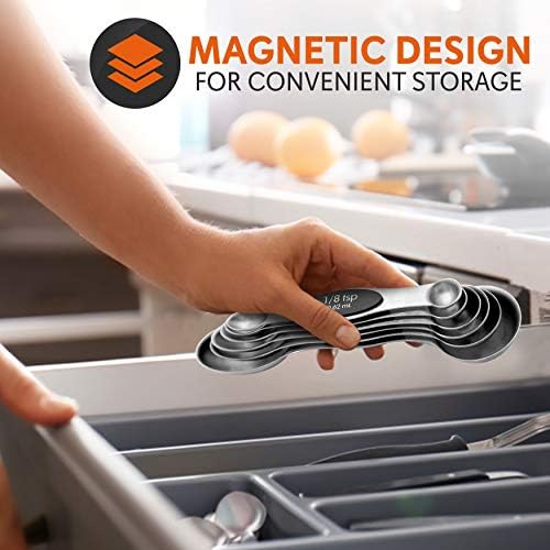 NutriChef 6-Piece Magnetic Measuring Spoon Set - Stainless Steel