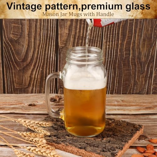 24 oz Mason Jar Cups Glass Drinking Jars with Handles Set of 4