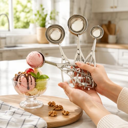 Stainless Steel Cookie and Ice Cream Scoop Set,3 Sizes: 1.622.4 Inches