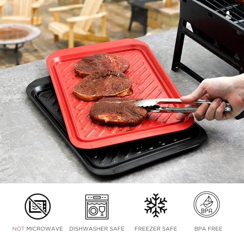 TP 17" x 10.5" Grilling Prep and Serve Trays, Set of 2, Black&Red
