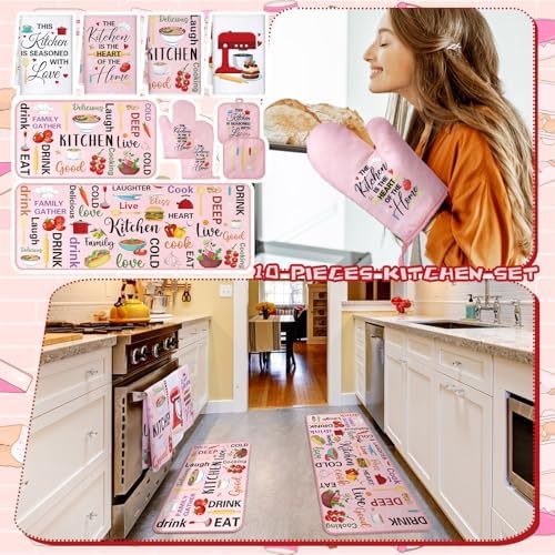 Fourluoo 10 Pcs Christmas Pink Kitchen Decor and Accessories Set Food