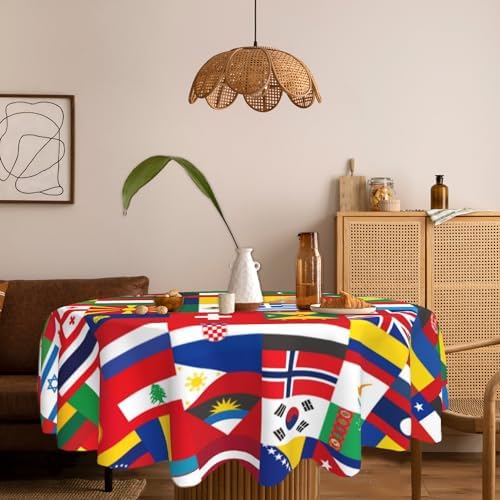 International Flag 60 Inch Round Tablecloth,Around The World Table